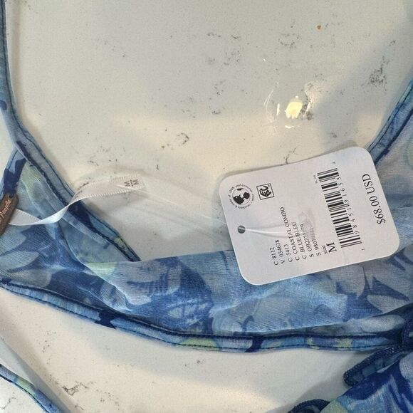 NWT Free People Blue Coastal Combo Ruffle Fearless Knit Tank Top - Picture 7 of 8